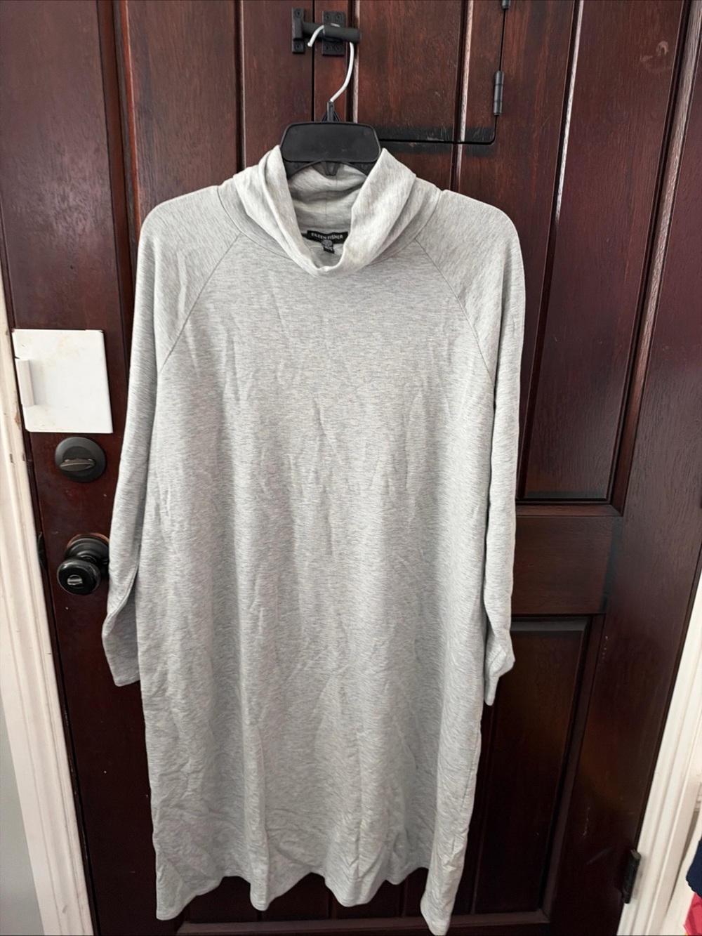 Eileen Fisher tencel organic cotton Light Gray funnel neck Long Sleeve Dress